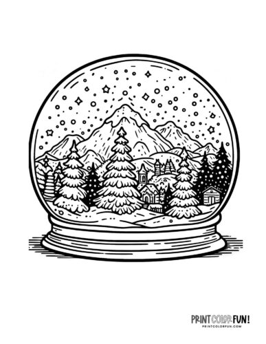 Forest and village snow globe coloring page - PrintColorFun com