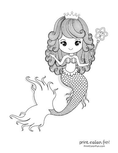 Mermaid princess with a wand and crown
