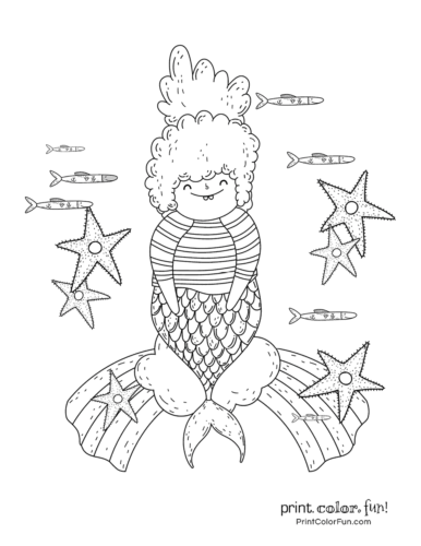Cute mermaid girl with starfish