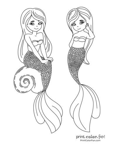 Two sweet sister mermaids to print