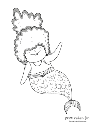 Happy mermaid printable page to color