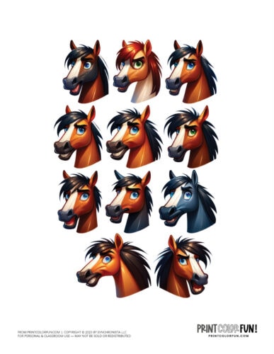 Funny horse face sticker clipart from PrintColorFun com 1