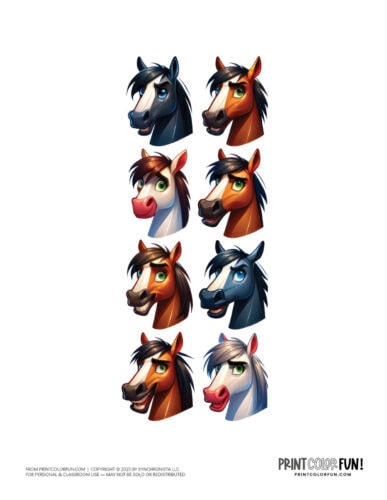 Funny horse face sticker clipart from PrintColorFun com 2