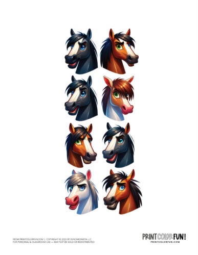 Funny horse face sticker clipart from PrintColorFun com 3