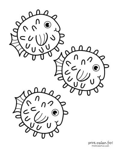 Funny pufferfish coloring printable from PrintColorFun com