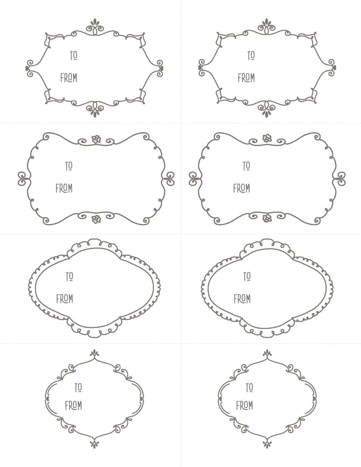 Elegant gift tags: Black &amp; white scroll design sets to print &amp; cut, at ...