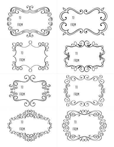 Gift tags set 4 Elegant scroll designs with to and from