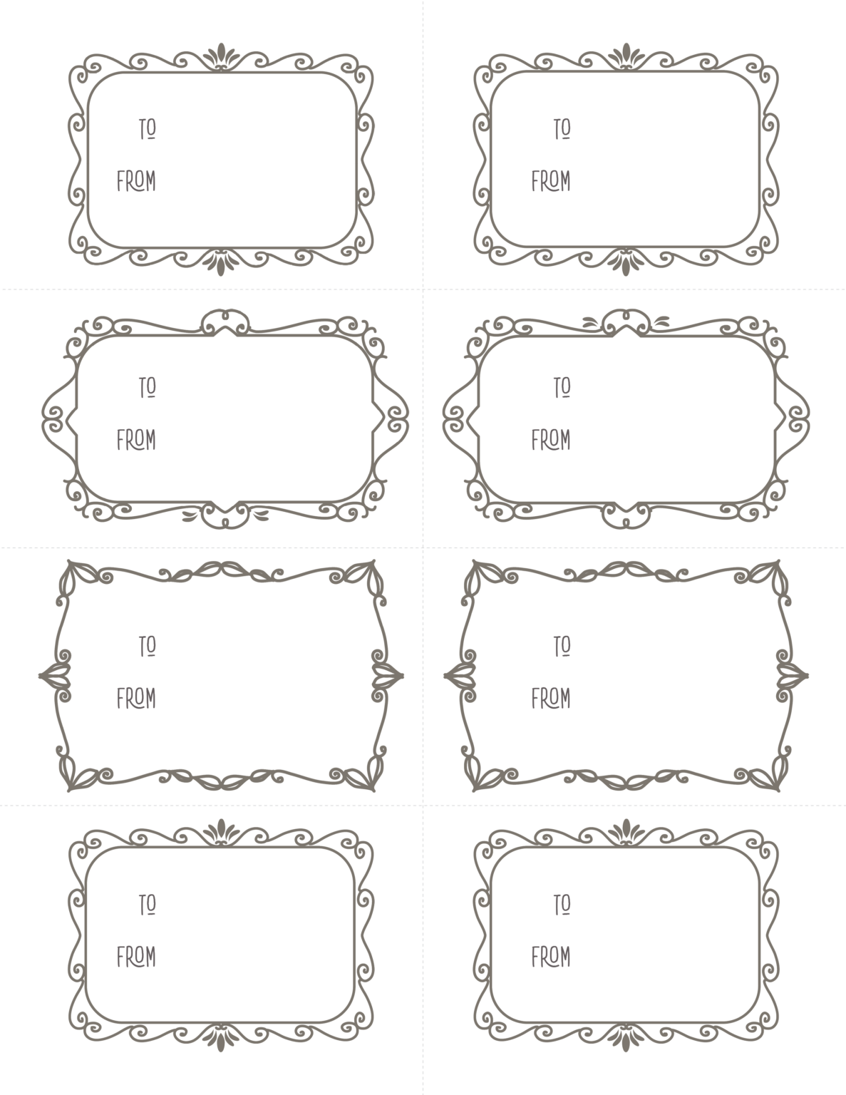 Elegant gift tags: Black & white scroll design sets to print & cut, at ...
