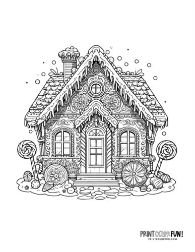 Gingerbread house cottage coloring printable