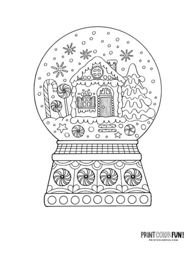 Gingerbread house snow globe coloring page - PrintColorFun com