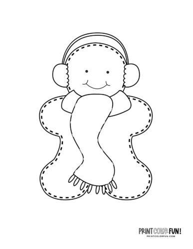 Gingerbread man coloring page - dressed for winter (1) from PrintColorFun com