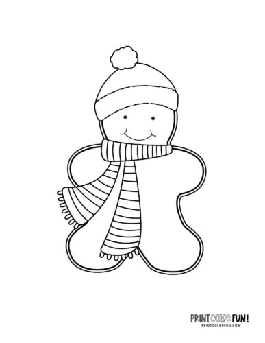 Gingerbread man coloring page - dressed for winter (2) from PrintColorFun com