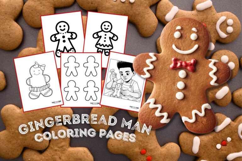 Gingerbread man coloring pages Blank and decorated printables from PrintColorFun com