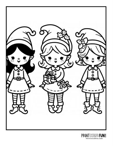 Girl elves from Santa's workshop coloring page at PrintColorFun com