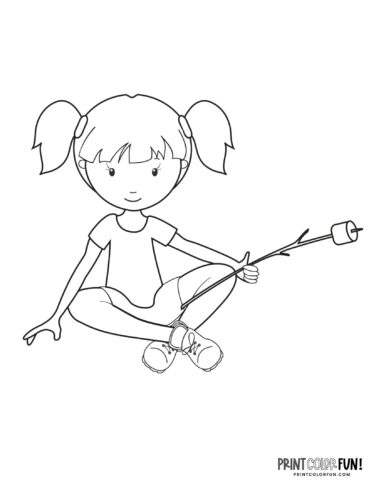 Girl making s'mores coloring page from PrintColorFun com