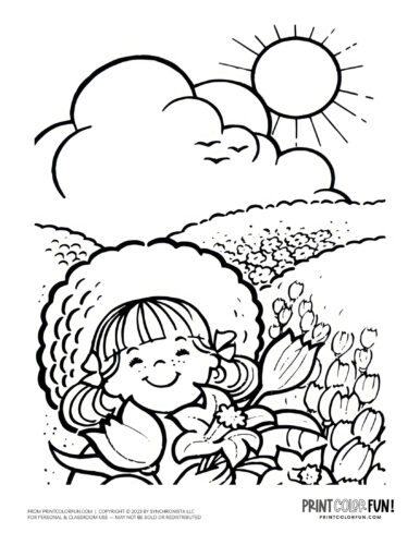 Girl on a beautiful sunny day coloring page from PrintColorFun com