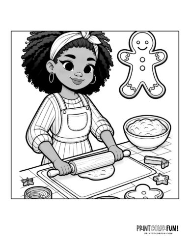 Girl rolling out dough for gingerbread cookies from PrintColorFun com