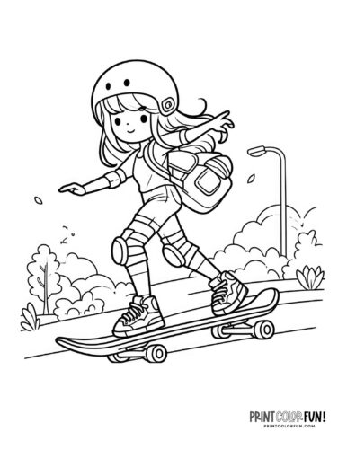 Girl skateboarding down a slope coloring page from PrintColorFun com