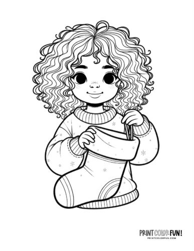 Girl with a Christmas stocking coloring page D PrintColorFun com