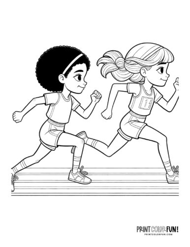 Girls running a race coloring page from PrintColorFun com 1