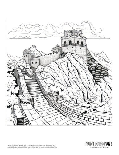 Great Wall of China coloring page drawing from PrintColorFun com (1)