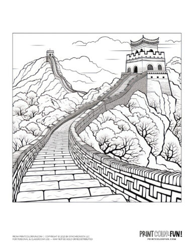 Great Wall of China coloring page drawing from PrintColorFun com (2)