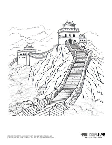 Great Wall of China coloring page drawing from PrintColorFun com (3)