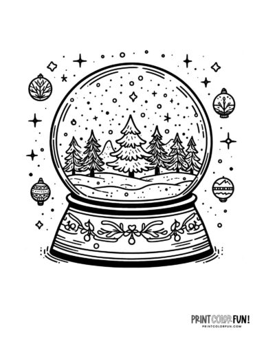 Growing Christmas trees snow globe coloring page - PrintColorFun com