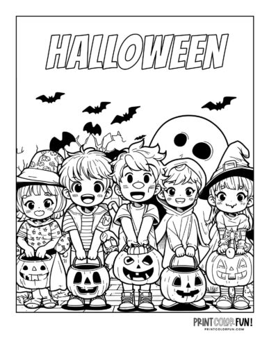 Halloween trick-or-treating manga - Cute kids in costume from PrintColorFun coms