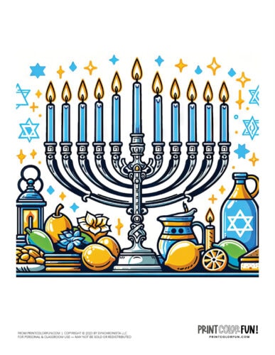 Hanukkah menorah color clipart from PrintColorFun com 1