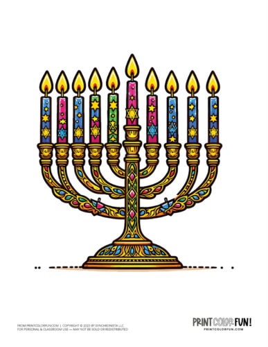 Hanukkah menorah color clipart from PrintColorFun com 3