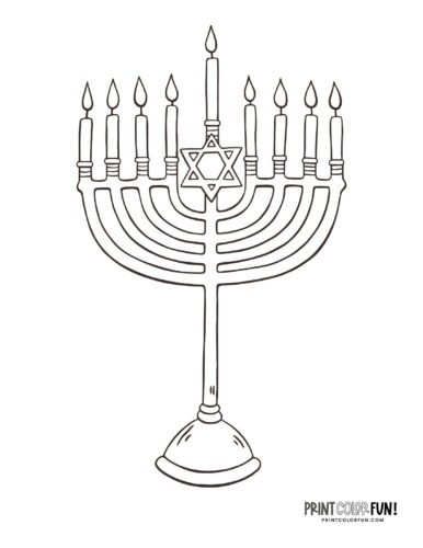 Hanukkah menorah or Chanukiah coloring page clipart from PrintColorFun com (2)