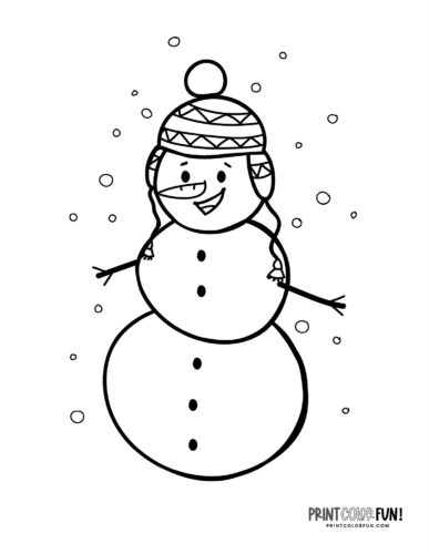Happy 3-tier snowman - Snowman coloring page from PrintColorFun com