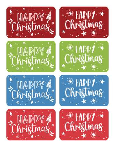 Happy Christmas festive solid color gift tags set from PrintColorFun com