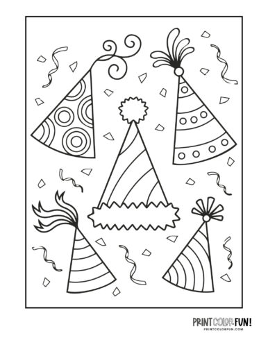 Happy New Year hats coloring from PrintColorFun com