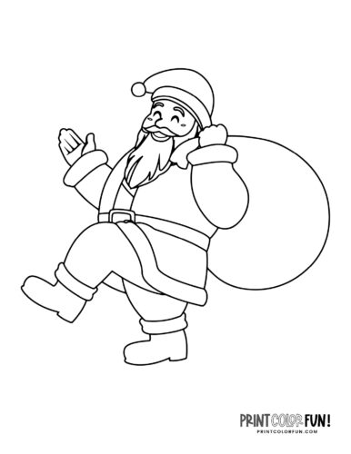 Happy Santa with a bag of presents Christmas printable from PrintColorFun com
