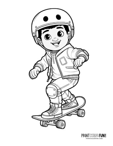 Happy boy skateboarder coloring page from PrintColorFun com