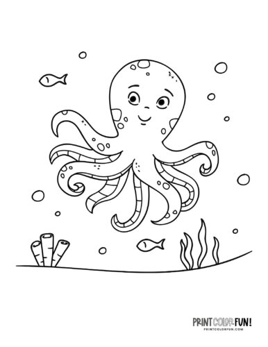 Happy cute octopus coloring page at PrintColorFun com