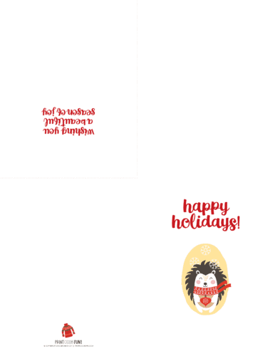 Happy holidays - porcupine printable Christmas card from PrintColorFun com
