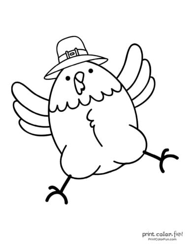 Happy jumping baby turkey with a hat