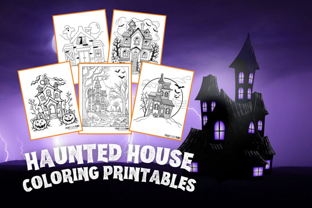 Haunted house coloring pages and Halloween fun at PrintColorFun com