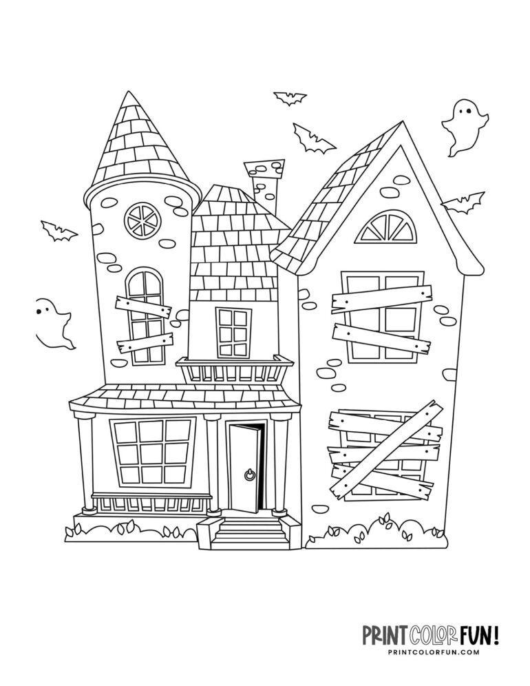 15 haunted house coloring pages + easy craft activities for Halloween ...