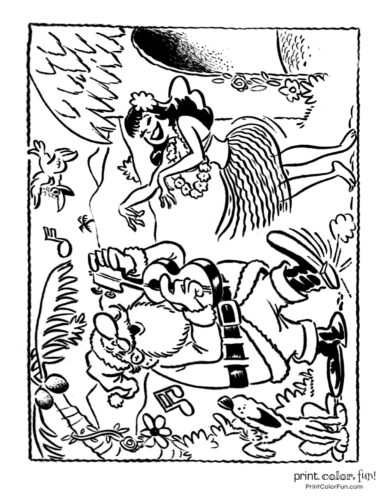 Hawaiian Christmas and Santa Claus coloring pages (1)