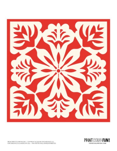 Hawaiian-style quilt patterns in color from PrintColorFun com 1