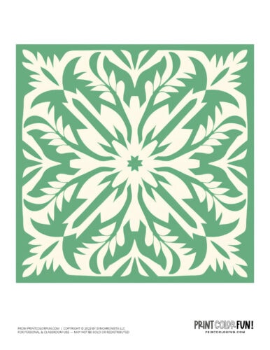 Hawaiian-style quilt patterns in color from PrintColorFun com 4