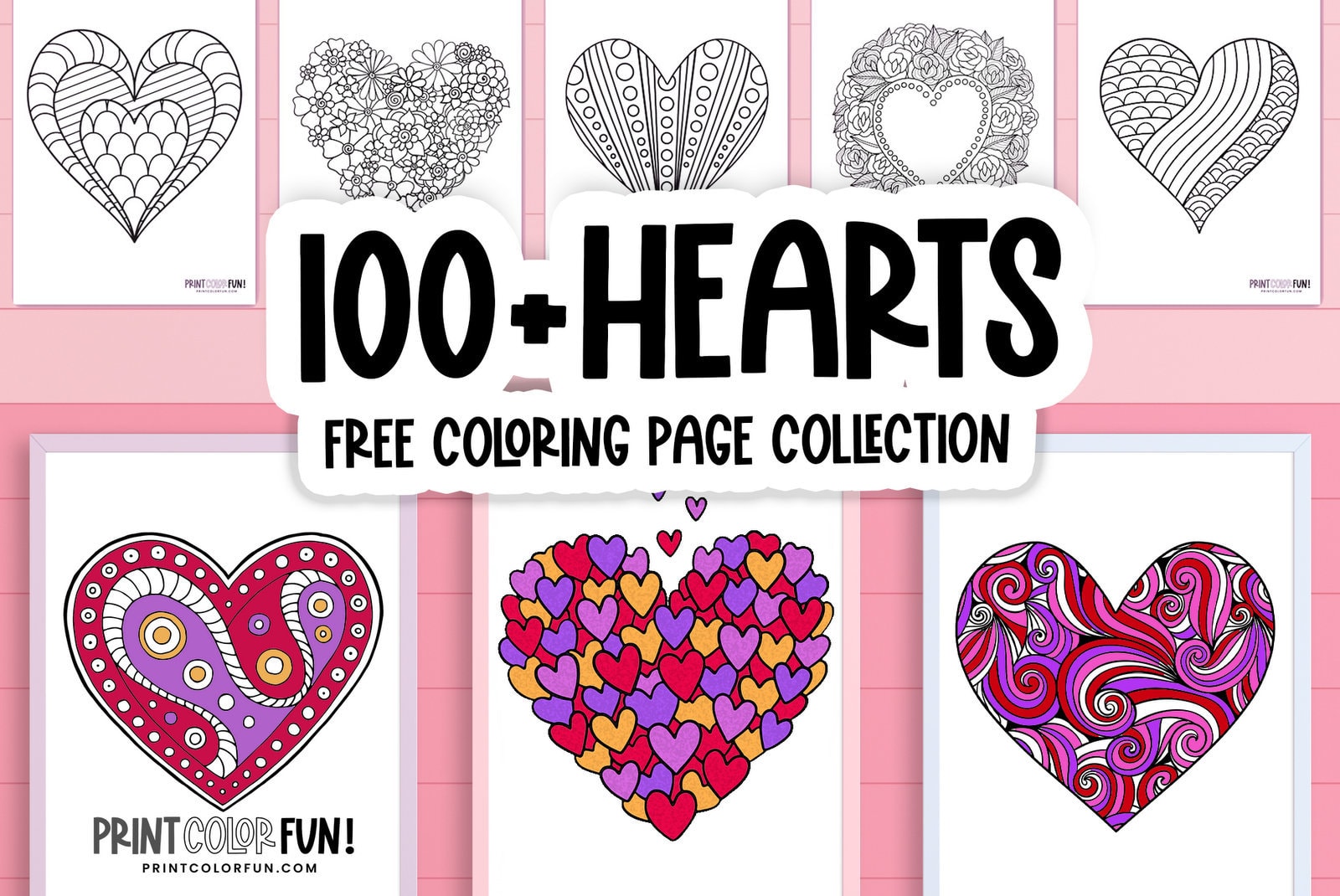 100+ printable heart coloring pages: A huge collection of hearts for coloring, crafting & learning, at PrintColorFun.com