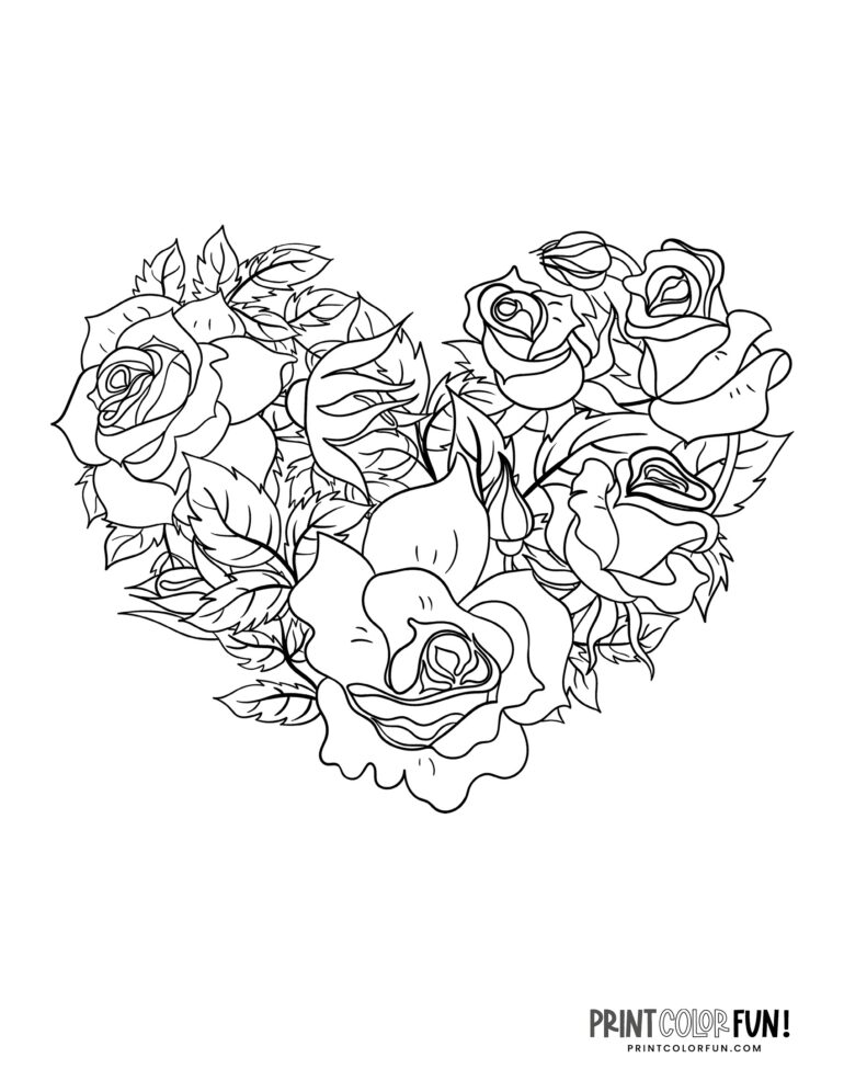 20 floral heart coloring pages, at PrintColorFun.com