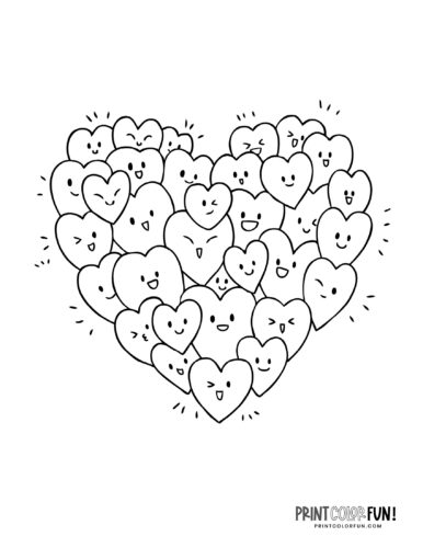 Heart full of smiling little hearts coloring page