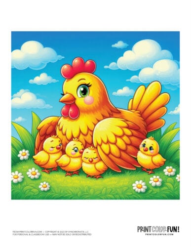 Hen with chicks color clipart from PrintColorFun com 3
