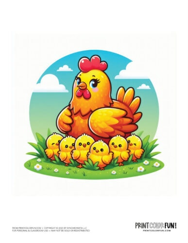 Hen with chicks color clipart from PrintColorFun com 4